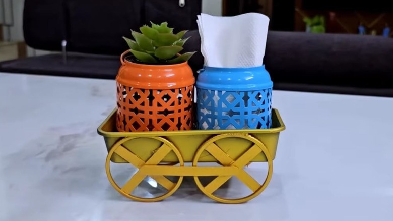 Wagon decor piece made from leftover food container
