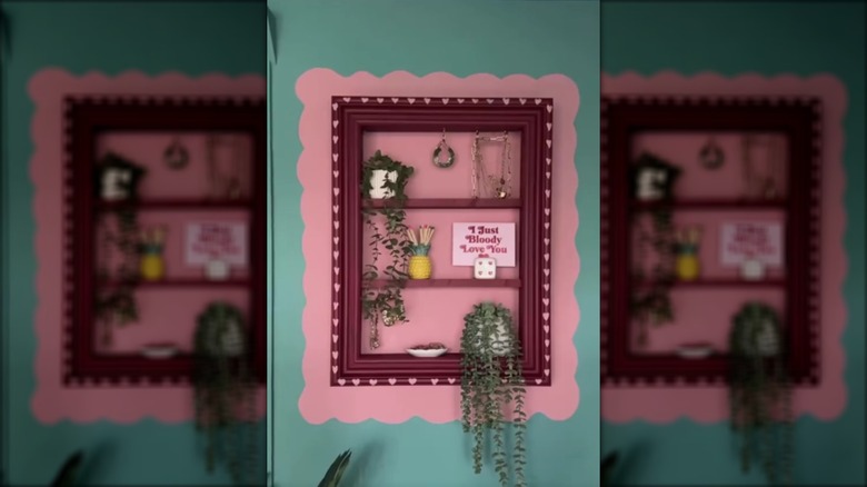 Pink and burgundy framed shelves