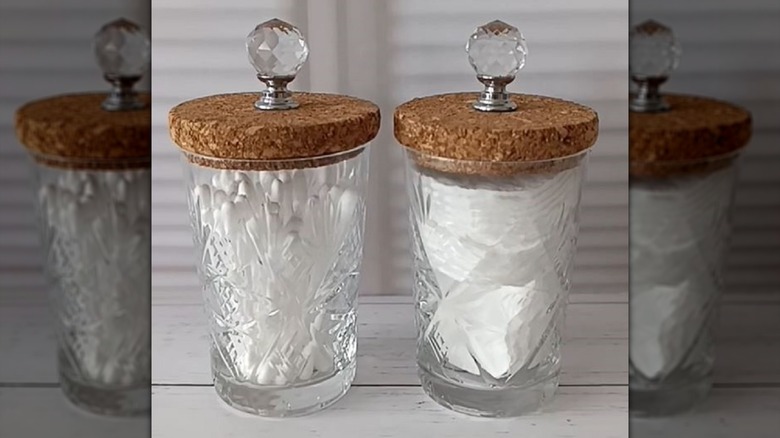 Drinking glasses turned into storage containers with cork lids