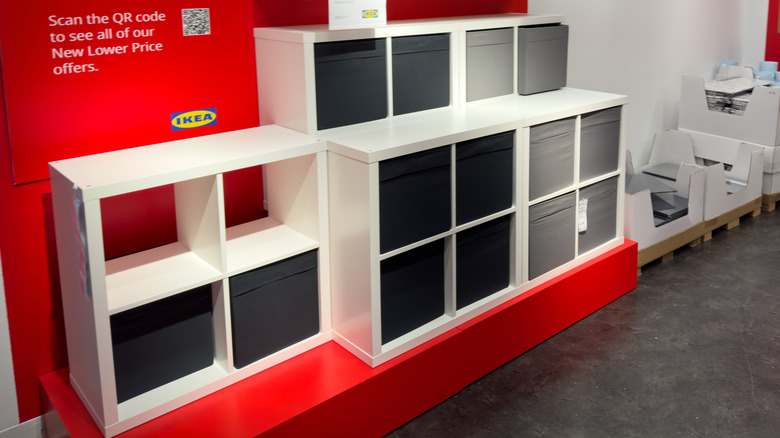 White 2x2 IKEA Kallax units in store