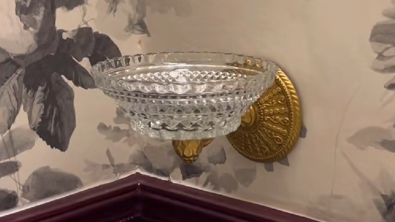 DIY bathroom soap holder made from candle holder and glass bowl