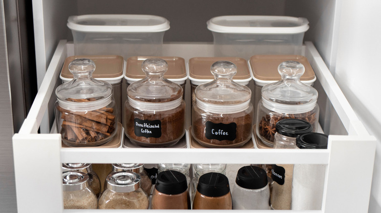 An organized spice drawer