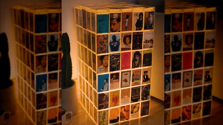 A lit up cassette table in a living room
