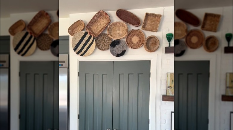 Basket gallery wall in kitchen