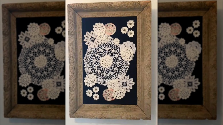 DIY wall art made from vintage doilies