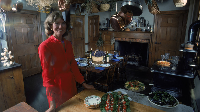 Martha Stewart in her original Turkey Hill wood-centric kitchen in the 1970s.