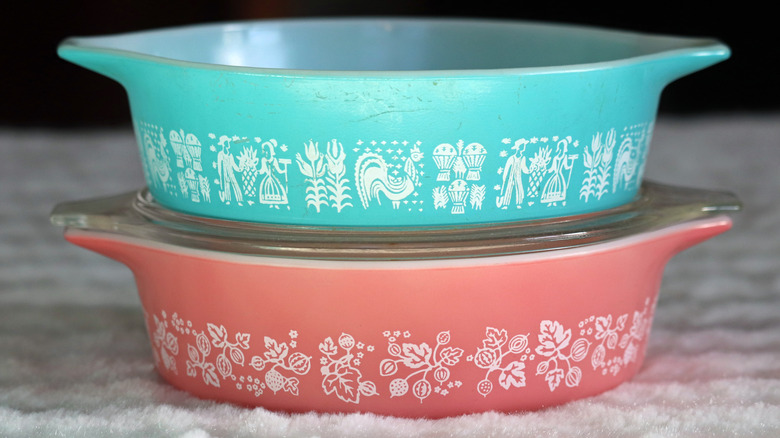 Two vintage cookware pieces stacked on top of one another