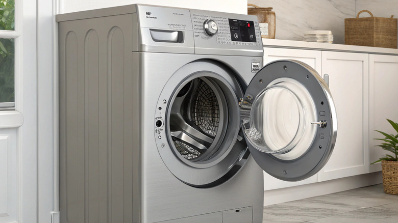 front-load washing machine with door wide open to air out