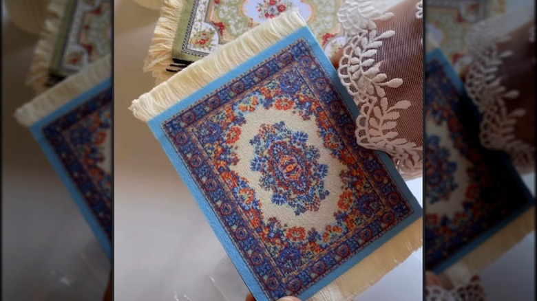 A top-down view of Persian rug coasters