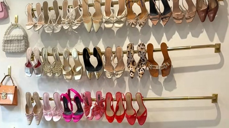 Curtain rods turned into shoe storage solution