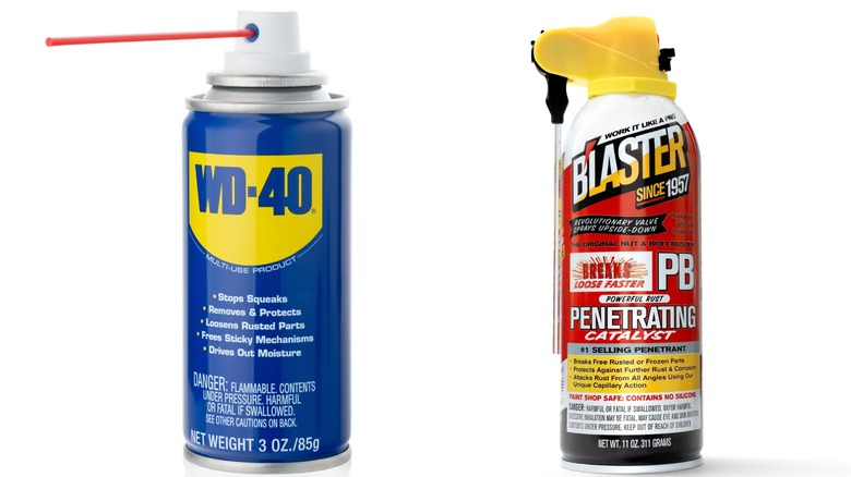 Cans of WD-40 and PB B'laster side-by-side.