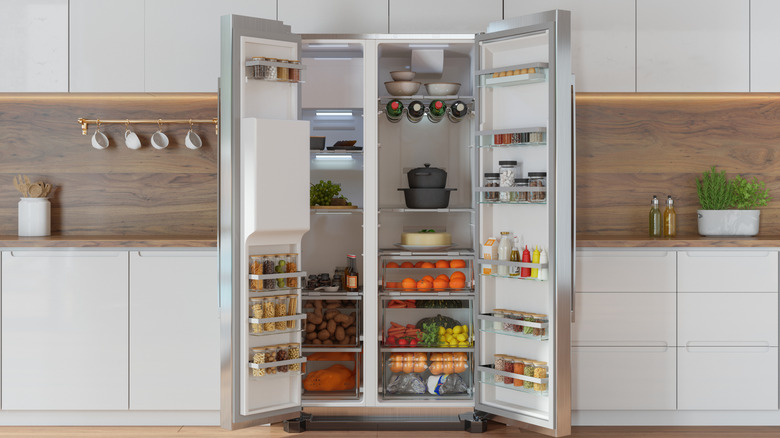 open fridge with food inside