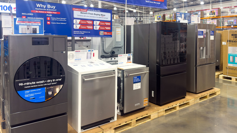 Home appliances showroom with washers and dryers in Costco Store