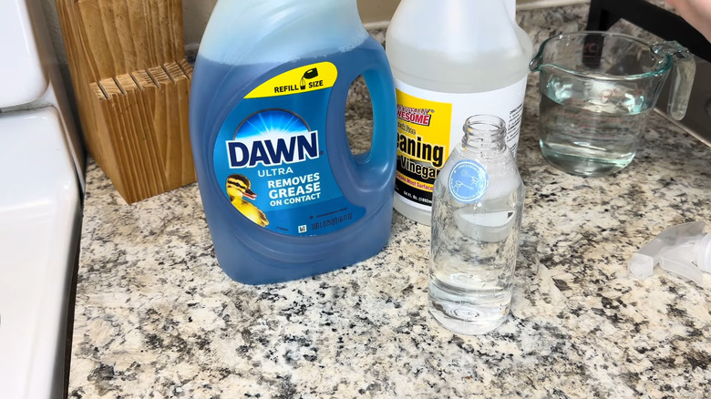 Dawn dish soap next to cleaning vinegar