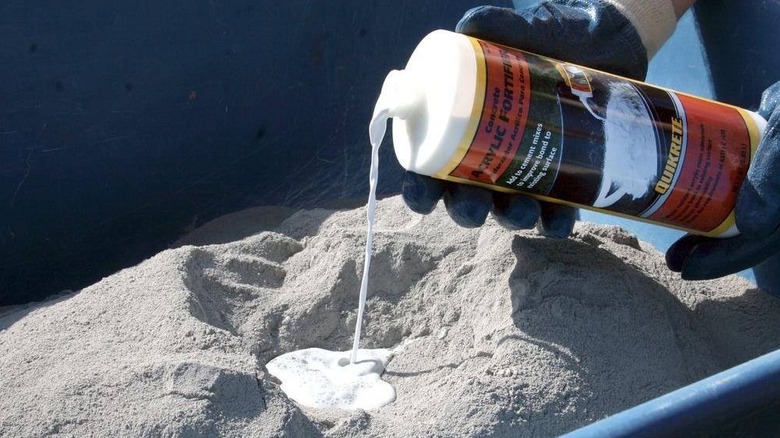Adding Quikrete acrylic fortifier to a cement mixture