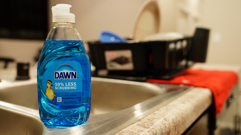 Dawn dish soap sitting on a sink