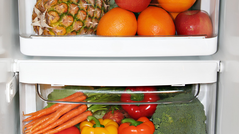 Fruits and vegetables in two crisper drawers