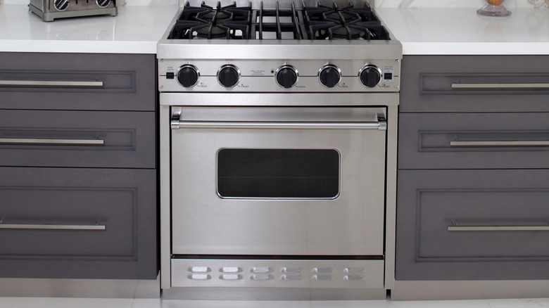 Stainless steel oven with warming drawer