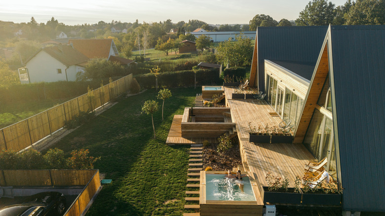 New style a-frame home in a suburban neighborhood