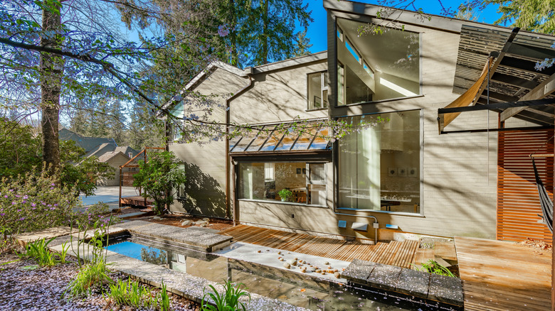 Exterior of contemporary split level house