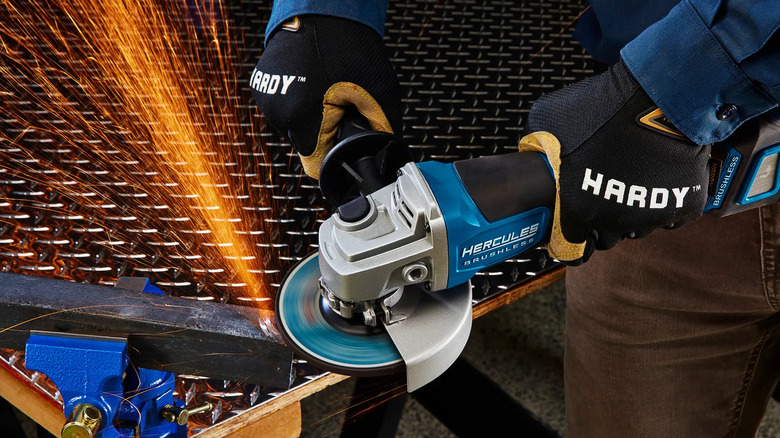 Hercules angle grinder with plastic handle and body, and rubberized overmold grip
