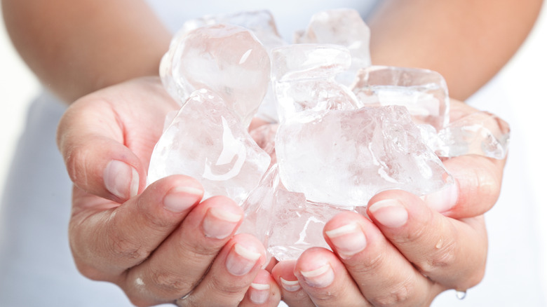 Hands holding ice cubes