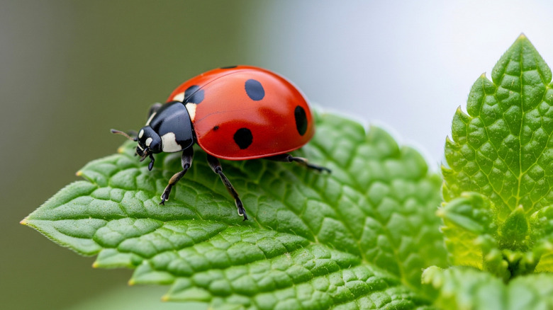 Close up of a ladybug on a leaf
