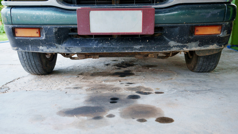 Motor oil stains on concrete