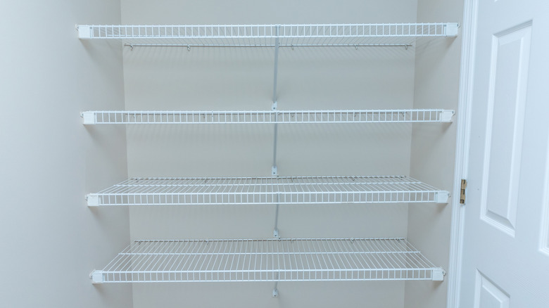 closet with white wire shelving