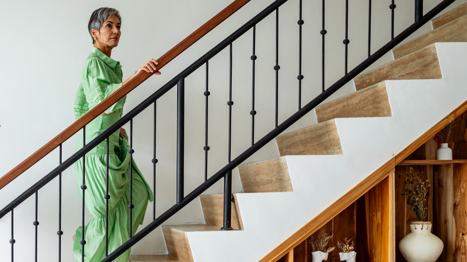 Woman Transforms A Honey Oak Stairwell Into An Elegant Entryway That Looks Custom