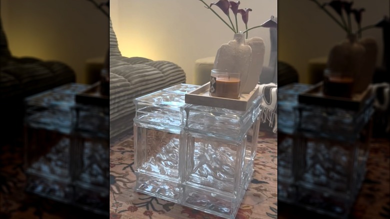 Small coffee table made out of glass blocks