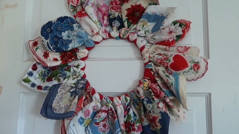 Handkerchief wreath on white door