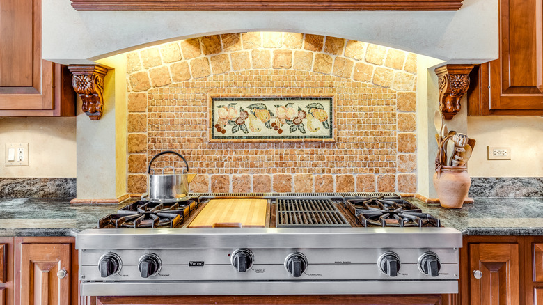 Kitchen with a Viking cooktop