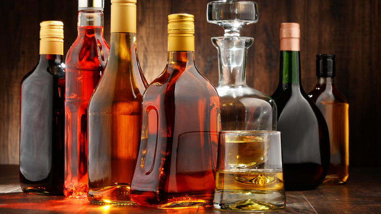 A variety of alcohol bottles