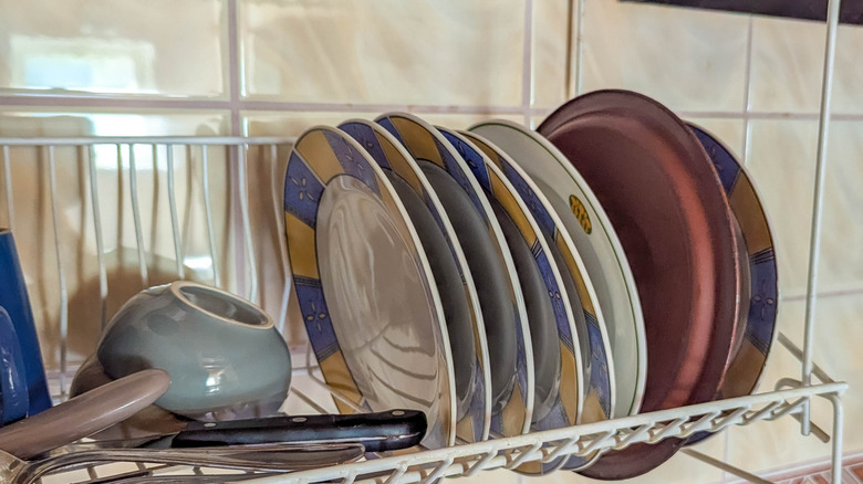 Clean dishes in drying rack