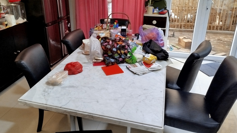Cluttered kitchen table