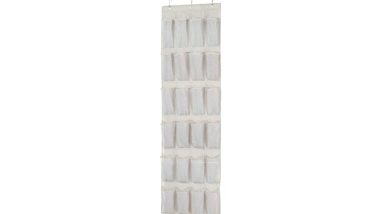 A mesh over-the-door shoe organizer